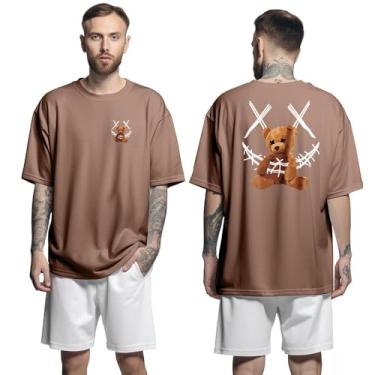Imagem de Camisa Camiseta Oversized Streetwear Genuine Grit Masculina Larga 100% Algodão 30.1 Smiley Ted - Marrom - M