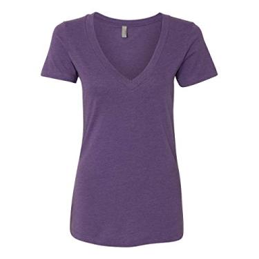 Imagem de Next Level Apparel Camiseta feminina CVC decote V profundo, Roxo (roxo), M