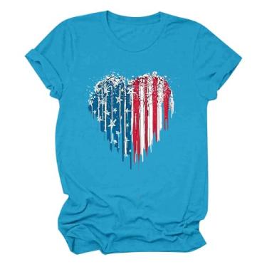 Imagem de Camisetas femininas 4th of July Stars Stripes Graphic Shirts Camisetas femininas do Dia da Independência, Azul-celeste, G