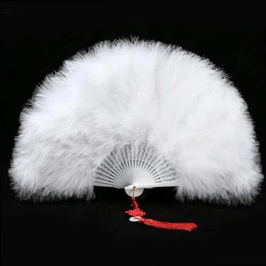 Imagem de JIMINISO Leque dobrável de penas japonês, gótico, apresentação, dança, leque de mão, artesanato, presentes, fadas, passarela