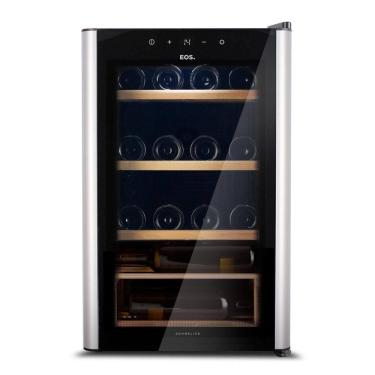 Imagem de Adega Climatizada 24 Garrafas EOS Premium com Porta de Vidro e Inox Prateleira de Madeira com Compressor EAC24IM 110V