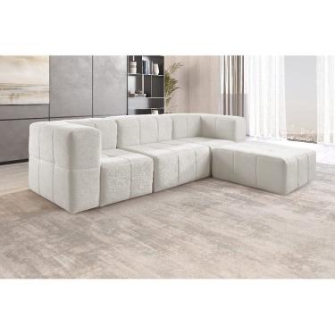 Imagem de Sofá Modular Box 3 Lugares + Puff Bouclé 65cm X 172cm X 258cm Nude