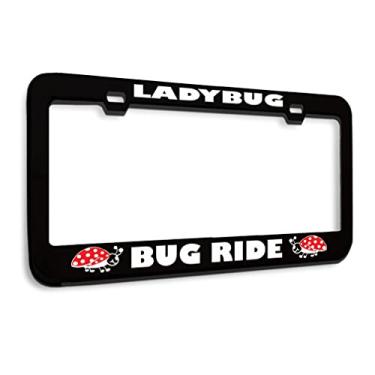 Imagem de Moldura de placa de licença de metal Bug Ride Car Ladybug Animal Metal Tag Holder Acessórios para carro preto 2 furos 1 moldura