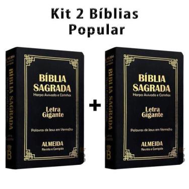 Imagem de Kit 2 Biblias Sagrada Letra Gigante Luxo Popular - Preta - Com Harpa -