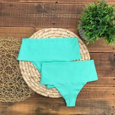 Imagem de Biquíni Hot Pants Faixa Meia Taça Retrô Canelado Mônaco Verde Água - C