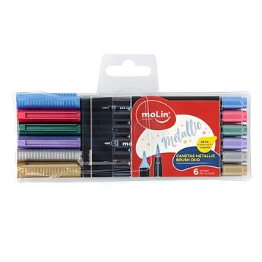 Imagem de Canetas Metalicas Brush Duo 6 Cores Duas Pontas - Molin - Molin do Bra
