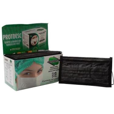 Imagem de Máscara Descartável Tripla com Elástico Preta c/50 Protdesc - protdesc