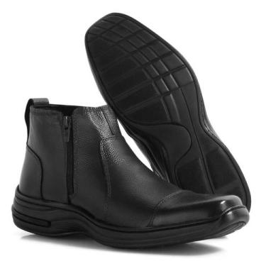 Imagem de Botina Bota Masculina Antistress Ortopédica Couro Legitimo Preto Ou Ca