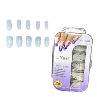 Imagem de 5 Kit Com 100 Unhas Postiças Nails Oval Natural Estojo - Portway