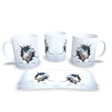 Imagem de Caneca Branca de Porcelana Personalizadas Arte Espelhadas em 3D Animais (Passaro 8)