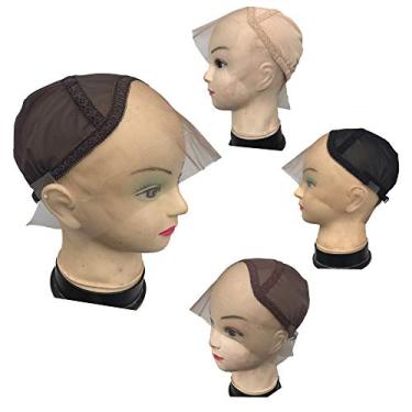 Imagem de FURUN Touca de peruca frontal de renda para fazer perucas com alça ajustável sem cola, touca de tecelagem, touca de cabelo de renda suíça (grande 59,7 cm, marrom escuro)