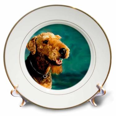 Imagem de 3dRose Airedale Terrier – Prato de porcelana, 20 cm, 20 cm, branco