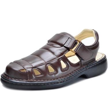 Imagem de Sandália Masculina Ortopédica Anatomica de Couro Cafe - Top Franca Sho