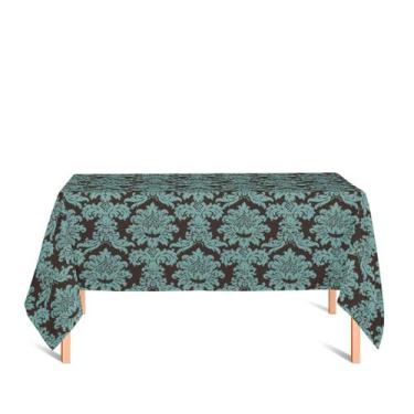 Imagem de Toalha de Mesa Retangular em Tecido Jacquard Marrom e Turquesa Medalhã