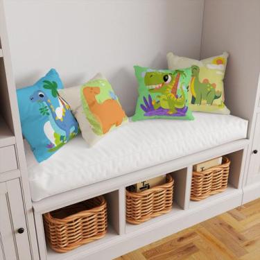 Imagem de Kit 4 Capas De Almofadas Decorativa Infantil Dinossauros Coloridos Cut