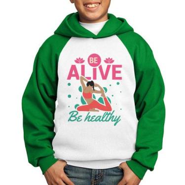Imagem de Moletom Infantil Be Alive Be Healthy - Foca na Moda, Branco, Verde, 4