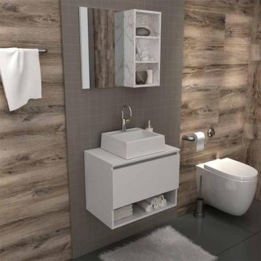 Imagem de Kit Gabinete Suspenso com Espelho e Cuba Branco Mármore Branco Tecno M