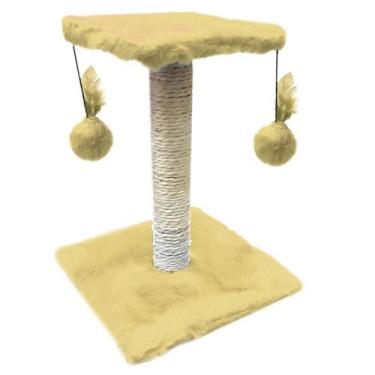 Imagem de Arranhador Para Gato 2 Bases Com Brinquedo Duplo - Diff Pet, Creme