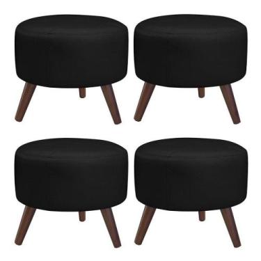 Imagem de Kit 4 Puffs Decorativos Redondo Pés Palito Couro Preto - Gran Belo