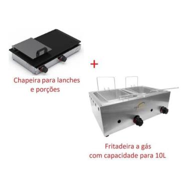 Imagem de Chapa Para Lanches E Porções E Fritadeira 2 Cubas 10 Litros - Fergold