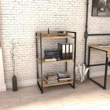 Imagem de Estante Industrial Kuadra com 2 Nichos 60 cm - Carvalho/Preto - Compac