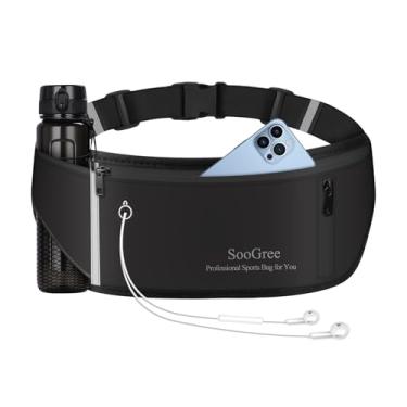 Imagem de SooGree Pochete fina para corrida, resistente, bolsa para dinheiro, para caminhadas, ciclismo, treino, academia, com alça ajustável, Preto, Esportivo