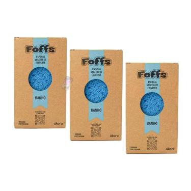 Imagem de Kit 3 Foffs Esponja Vegetal de Celulose Banho Akora, Azul