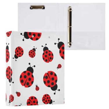 Imagem de Fichário de 3 anéis, joaninhas vermelhas, fichários de 3,8 cm, três fichários com prancheta, serve para papel de 21 x 28 cm, 3 bolsos internos de PVC transparentes para material de escritório