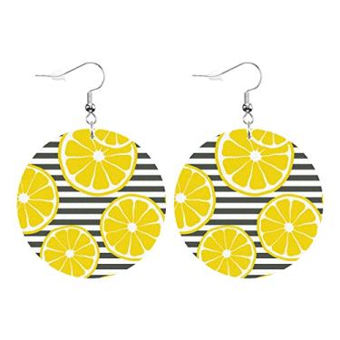 Imagem de Swono Brincos redondos de couro sintético de pirulito colorido brilhante para mulheres, doce, sobremesa, doce, doce, para crianças, rosa, azul, amarelo, espiral, bola, leve, com estampa dupla face,