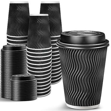 Imagem de Ginkgo Pacote com 100 xícaras de café descartáveis de 350 ml com tampas, copos de café de papel para viagem adequados para chocolate quente, cacau e bebidas de chá quente - Acessórios perfeitos para cafeteria
