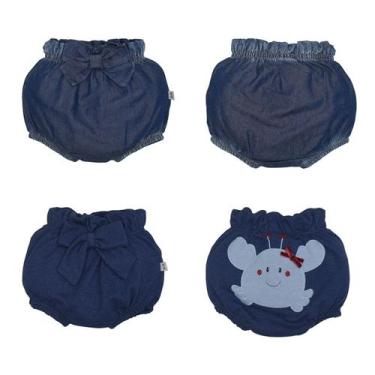 Imagem de Kit Tapa Fralda 2 Peça Bebê Menina Suedine Jeans Raquel - Upi Uli, P