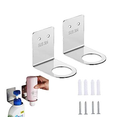 Imagem de BiJun Suporte de dispensador de garrafa de sabonete, suporte de parede com bomba de mão, suporte de parede para pendurar, prateleira de shampoo, suporte de loção para cozinha, banheiro (branco, orifício pequeno)