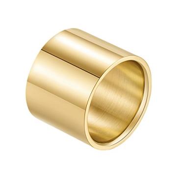 Imagem de INRENG Anel masculino feminino de aço inoxidável 19 mm/10 mm de largura, anel liso grande e fresco, acabamento fosco, prata, dourado, preto, Metal, Sem pedras preciosas