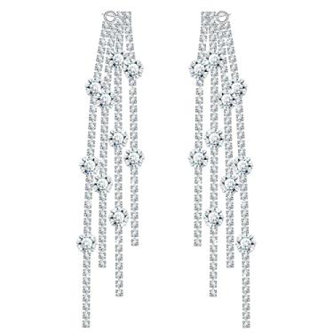 Imagem de KristLand - Brincos de borla de borboleta com cristais prateados S925 Silver Earpost Zircon Long Tassel Drop Pendente Delicado Franja, Cristal, Cristais