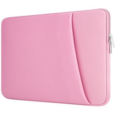 Imagem de HEDUGO Capa para laptop com bolso acessório com zíper, compatível com MacBook Air/Pro de 13 a 14 polegadas, capa protetora à prova de choque para laptop/Chromebook/tablet de 13 a 14 polegadas, rosa