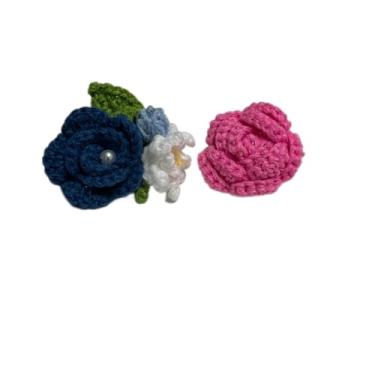 Imagem de Wtanrion Vintage fio trançado crochê rosa flor broche clipe feminino vestido decoração