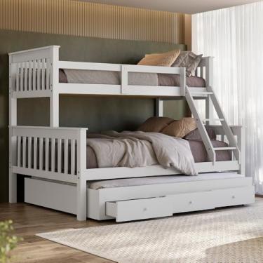 Imagem de Beliche Casal Solteiro De Madeira Woodstore e Aux Casal Com Gavetas (Branco)