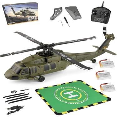 Imagem de Helicóptero de controle remoto K170 UH60L, motor sem escova de giroscópio de 6 eixos, helicóptero militar RC pairante de altitude para meninos meninas iniciantes (3 baterias)