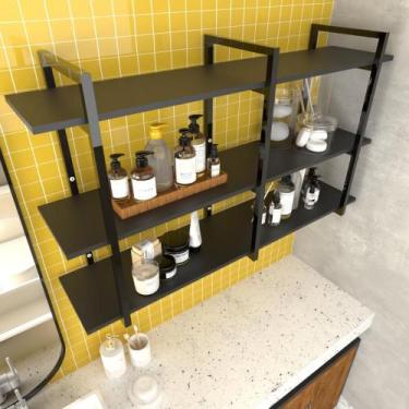 Imagem de Prateleira industrial banheiro organizador nicho mdf ferro estante pre