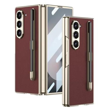 Imagem de FWYANZH Capa de couro para Samsung Galaxy Z Fold 6, capa minimalista à prova de choque com suporte para S-Pen Proteção com tudo incluído, capa elegante, vermelha, dobra 6