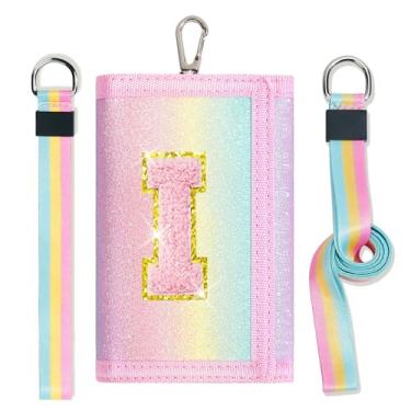 Imagem de cotmcor Carteiras infantis para meninas, adolescentes, 6-8, 8-10 anos, linda bolsa infantil com inicial de rebanho, bolso para moedas, glitter, arco-íris, carteira transversal para presentes de