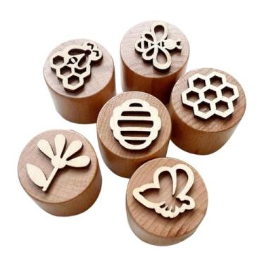 Imagem de oshhni Carimbos de madeira selos de impressão de, carimbos de cerâmica de jardim de infância para artesanato de arte para cartas de sala de aula, as Abelhas Cicliquem Flores