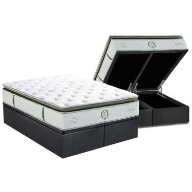 Imagem de Cama Box Baú King: Colchão Molas MasterPocket Ensacadas Herval Imperatore Gold C1655 + Base crc Suede Gray (193x203x34)