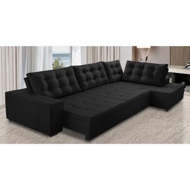 Imagem de Sofá de Canto Retrátil e Reclinável com Molas 3,40x2,00 ld Jacke Suede Preto Madelina Decor