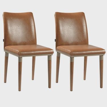 Imagem de Kit 2 Cadeiras Couro Sintético e Pés em Madeira Maciça Isa