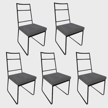 Imagem de Kit 05 Cadeiras Sala de Jantar Escritório Office Stark Industrial Ferro Preto Suede Cinza - Ahz Móveis