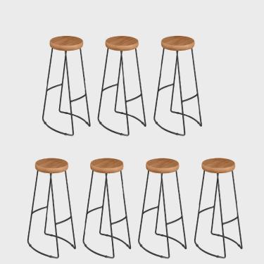 Imagem de Kit 07 Banqueta Alta Lena Industrial Bar Balcão Bistrô Anti Risco Madeira Maçiça Peroba Rosa - Ahz Móveis