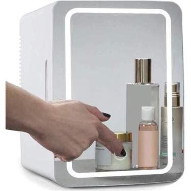 Imagem de Mini geladeira portátil Cosmética para a pele da geladeira 2 em 1 maquiagem espelho de cuidados com a pele com luz LED de 8 litros para maquiagem e cuidados com a pele do quarto de barra