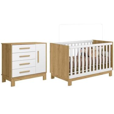 Imagem de Jogo de Quarto Q Encanto Slim Cômoda e Berço Freijó/Branco - Qmovi