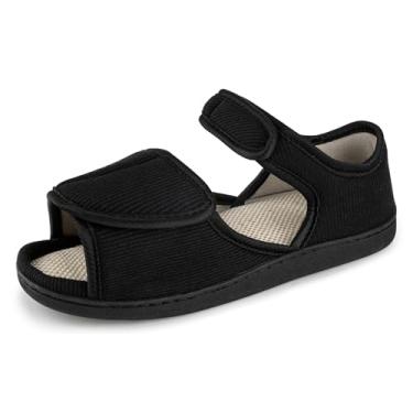Imagem de TIESTRA Sandálias masculinas respiráveis para diabéticos, ampla largura ajustável, gancho e laço, bico aberto para pés inchados, edema, artrite, idosos em ambientes internos/externos, Preto, 41